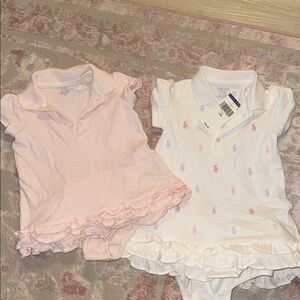 Ralph Lauren Girls Pink & White Polo Dresses with Ruffle Hem